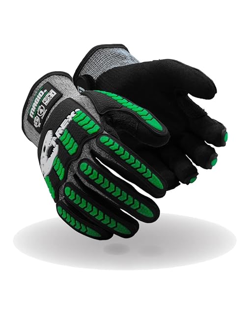 MAGID T-REX Flex Series ANSI Cut Level A9 Knit Impact Glove, 24 Pairs, NitriX Palm, Size 9/L, Black & Green, TRX795