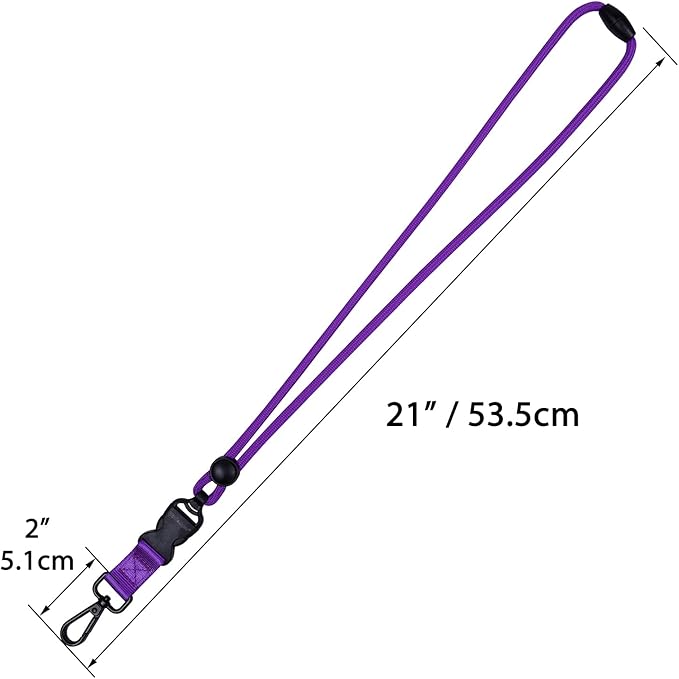 Wisdompro 2 Pack of 21 inch Durable Round Cord Heavy Duty Lanyard with Safety Breakaway Buckle, Detachable Buckle and Metal Hook for Keys, ID Card Badge Holders - Hotpink and Purple