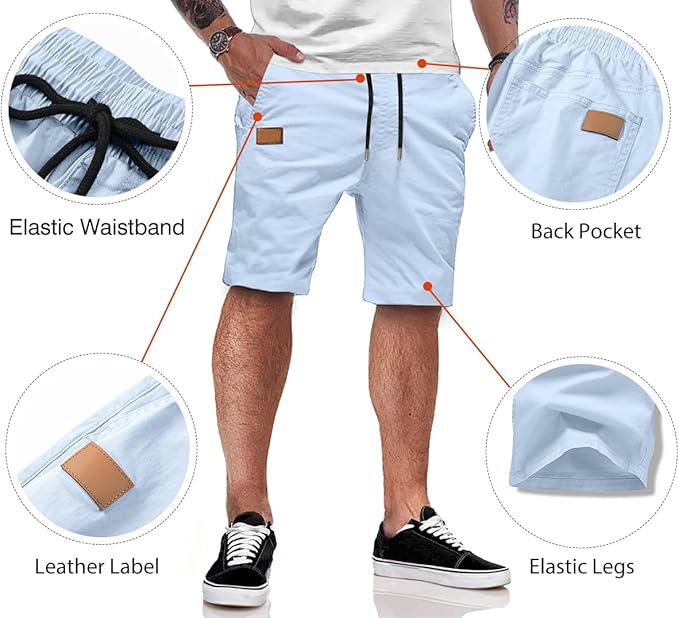 JMIERR Mens Casual Shorts - Cotton Drawstring Summer Beach Stretch Twill Chino Golf Shorts
