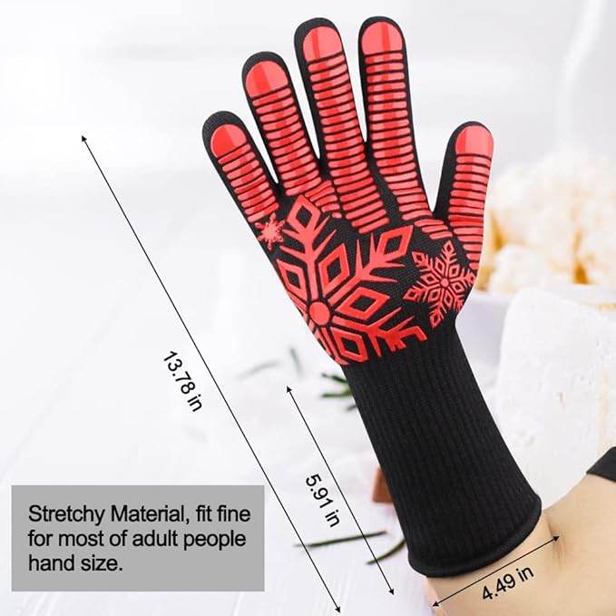 Comsmart BBQ Gloves, Heat Resistant Gloves, Silicone Non-Slip Grill Gloves, Fireproof Oven Gloves BBQ Grill Accessories for Grilling, Barbecue, Cooking, Baking, Red