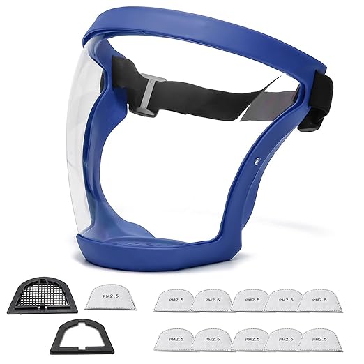 Anti-Fog Full Face Active shields Protection Visible Expression Transparent Breathable Comfortable Adults Reusable (Blue, 1PCS), JZY-0010