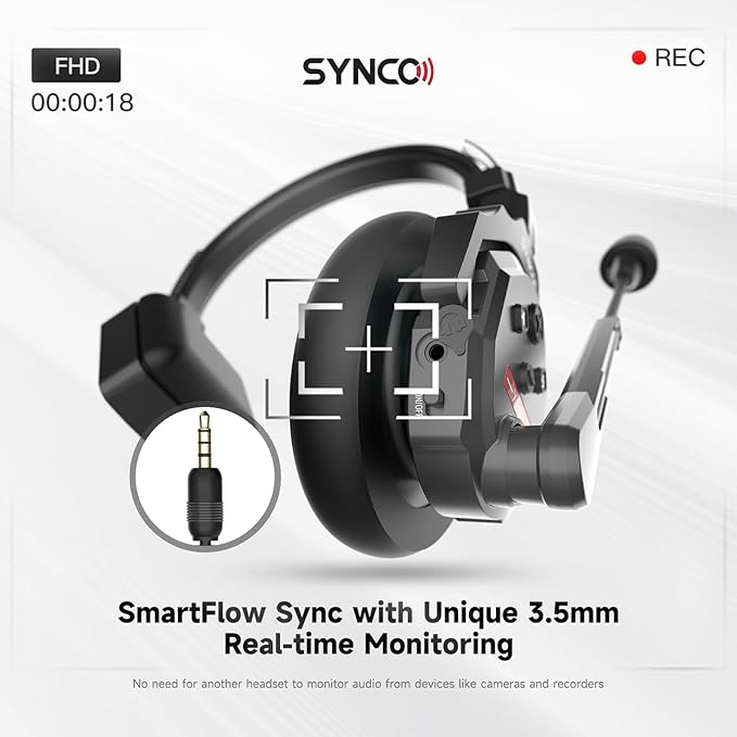 SYNCO XTalk X9 Full Duplex AEC Wireless Intercom Headset System Support 2.4GHz 9-Person Team Communication,350M/1148FT Real-time Monitoring,24-Hour Battery Life
