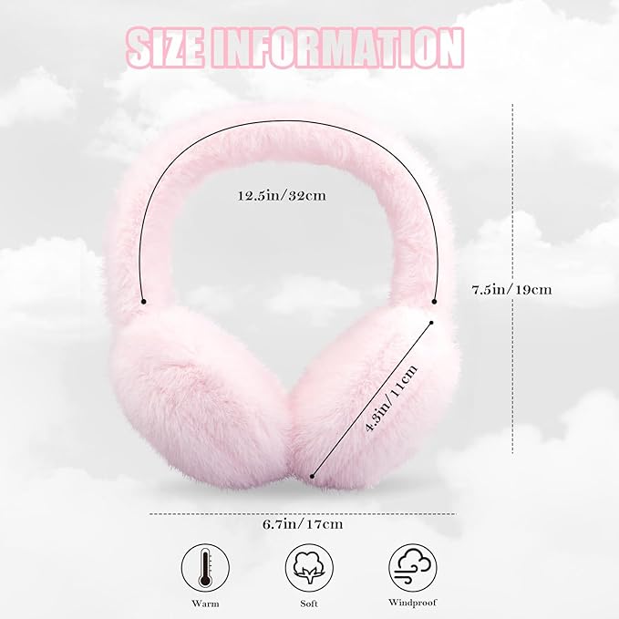 Winter Ear Muffs for Women Girls Faux Fur Cute White Earmuffs Fluffy Ear Warmers Foldable Ear Covers Outdoor