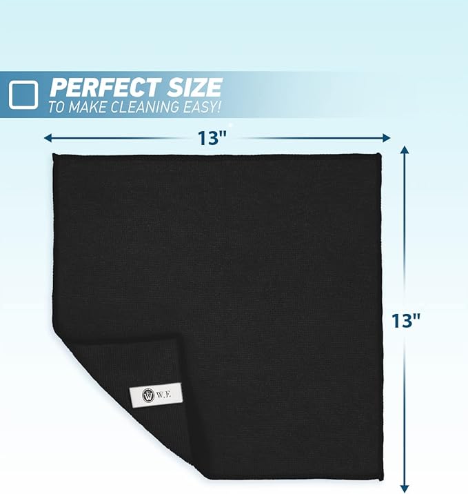 Microfiber Cleaning Cloth-24Pcs (13x13 inch) Ultra Soft Highly Absorbent Rags for Housekeeping-Machine Wash (Black)