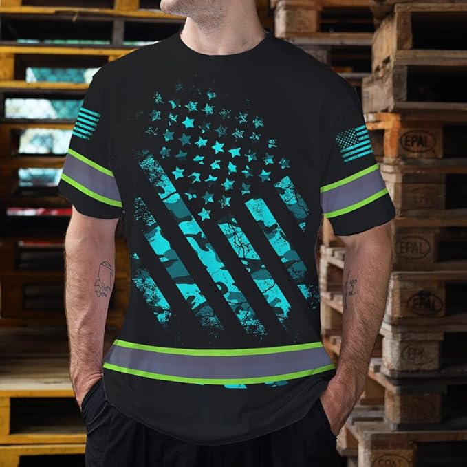 Maddly High Visibility US Flag Collection Safety Workwear Custom Name for Workers, Runners, Truckers, Patriotic