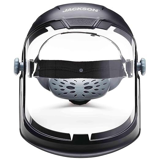Jackson Safety Lightweight MAXVIEW Premium Face Shield - Mask with 370 Speed Dial Ratcheting Headgear, ANSI Z87.1, for Work, Grinding, Cutting - Anti Fog Coating - Clear Tint