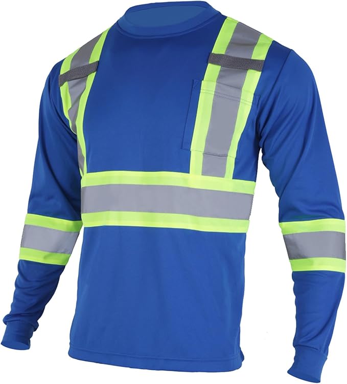 VENDACE Men's High Vis Safety Work T Shirt ANSI Class 2 Reflective Long Sleeve Shirt with Pocket(Royal Blue,XL)
