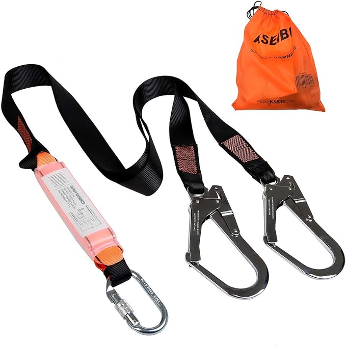 KSEIBI 422006 Single Leg Snap Hook and Two Scaffolding Hook w 6-Foot Internal Shock Lanyard Fall Protection Equipment for Safety Harness
