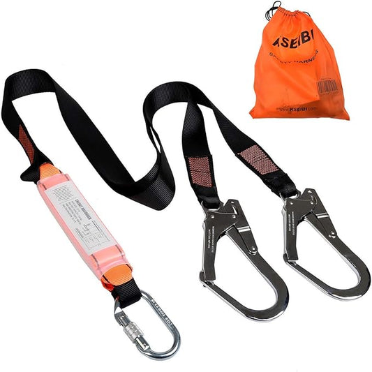 KSEIBI 422006 Single Leg Snap Hook and Two Scaffolding Hook w 6-Foot Internal Shock Lanyard Fall Protection Equipment for Safety Harness