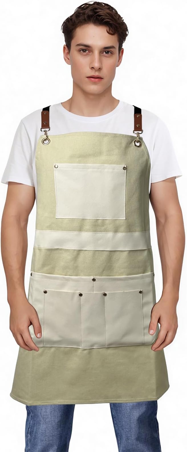 Barber Hair Stylists Working Apron Waterproof Canvas Chef Kitchen Apron with 6 Pockets