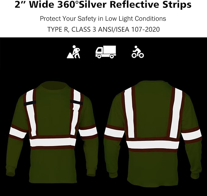 VENDACE Men's High Vis Safety Work T Shirt ANSI Class 3 Reflective Long Sleeve Shirt with Pocket(Yellow,3XL)