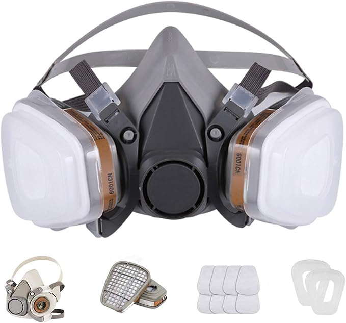 Reusable Face Cover Set for Painting,Gas, Dust, Machine Polishing, Organic Vapors with Filter Cotton for Staining,Car Spraying,Sanding &Cutting, DIY and Other Work Protection
