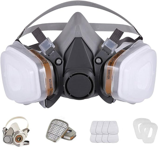 Reusable Face Cover Set for Painting,Gas, Dust, Machine Polishing, Organic Vapors with Filter Cotton for Staining,Car Spraying,Sanding &Cutting, DIY and Other Work Protection