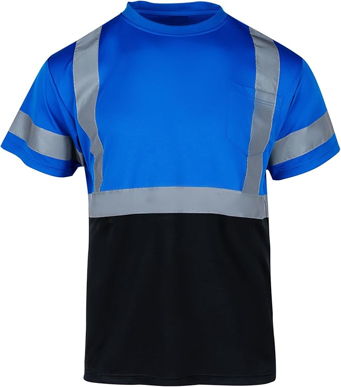 VENDACE Hi Vis Reflective Safety Shirts for Men ANSI Class 1 High Visibility Construction Work T Shirt(Blue,L)