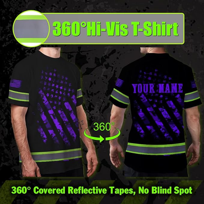 Maddly High Visibility US Flag Collection Safety Workwear Custom Name for Workers, Runners, Truckers, Patriotic