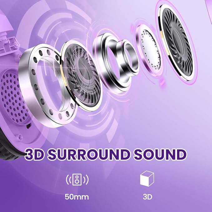 Wireless Gaming Headset with Noise Canceling Microphone for PS5, PC, PS4, 2.4G/Bluetooth Gaming Headphones with USB and Type-c Connector, Wired Mode for Controller (Purple)