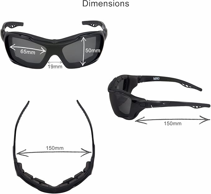 WYND Blocker Motorcycle Riding Glasses Extreme Sports Wrap Sunglasses (Black/Smoke)