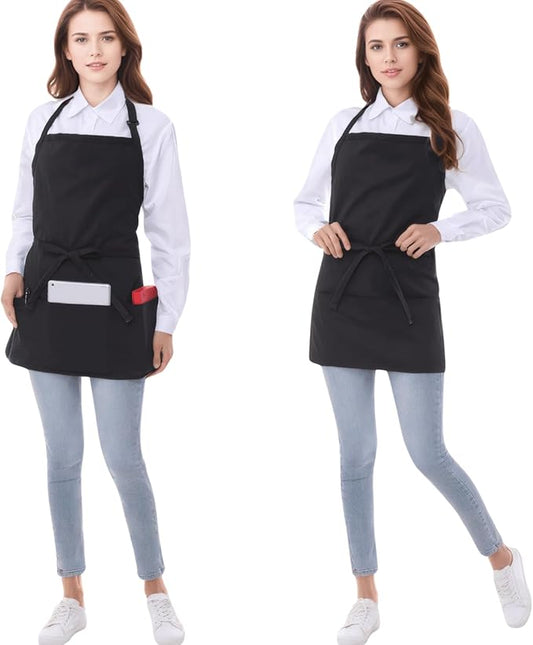 Short Cotton Aprons for Women with 3 Pockets, Chef Apron for Unisex,Waitress Apron for Kitchen Cooking Restaurant BBQ