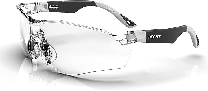 DEX FIT Safety Glasses SG210, Z87 Eye Protection, Anti-Fog & Scratch Resistant, Adjustable for Women and Men, UV Protection (Black & Grey Frame, Clear Lens)