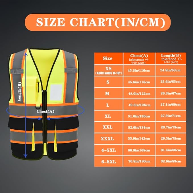 AYKRM 11 color High Vis Reflective Safety Vest for Women Men Security Pocket Zipper