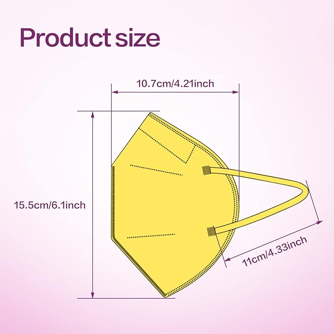 Miuphro KN95 Face Mask 50 Pack, Disposable Respirator Masks, 5 Layer Design Safety Mask for Protection, Ideal for Men and Women (Yellow)