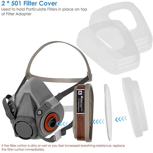 [Half mask respirator] Reusable Half Face Cover 6200 spray mask for spraying Painting.Chemical Machine Polishing.Welding. Woodworking and Other Work Protection (7 in 1 )Medium