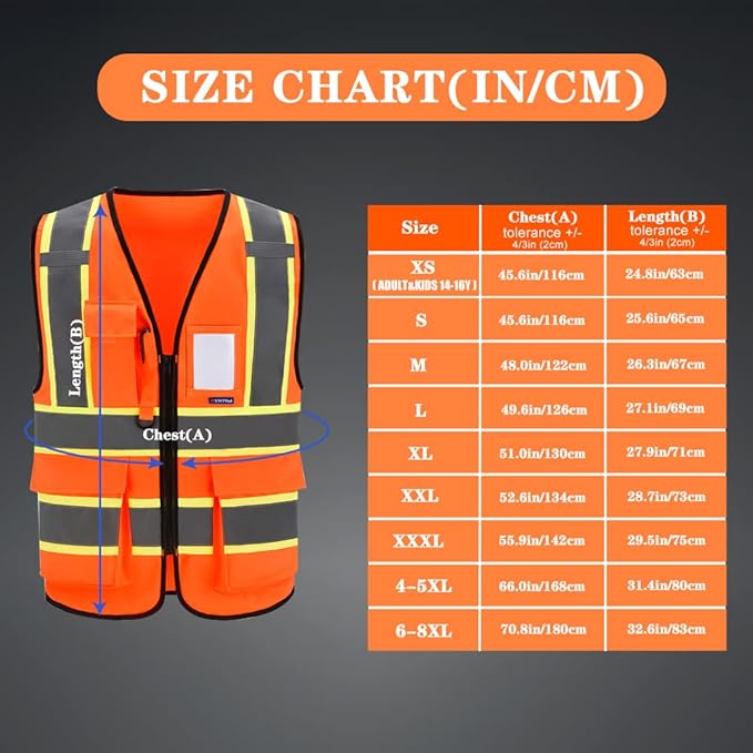 AYKRM 11 color High Vis Reflective Safety Vest for Women Men Security Pocket Zipper