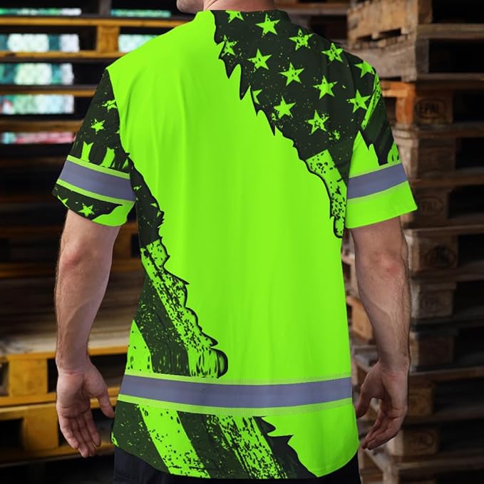 Maddly High Visibility US Flag Collection Safety Workwear Custom Name for Workers, Runners, Truckers, Patriotic