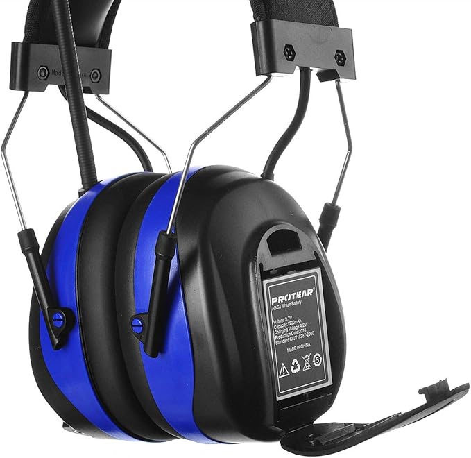 AM/FM Bluetooth Radio Headphones 25dB NRR,Noise Reduction Safety Earmuffs,Digital Display Headset,Built-in Mic,Rechargetable Ear Hearing Protection for Walkman Mowing,Lawn,Work(Blue)