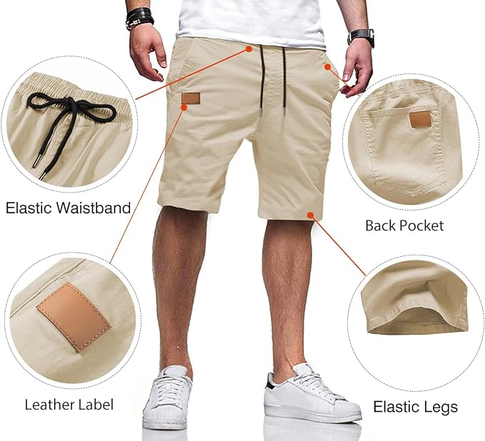 JMIERR Mens Casual Shorts - Cotton Drawstring Summer Beach Stretch Twill Chino Golf Shorts