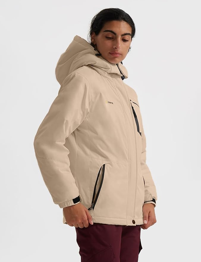 GEMYSE Women's Ski Snow Jacket Warm Winter Waterproof Coat Snowboard Rain Jacket Hooded Windproof Windbreaker