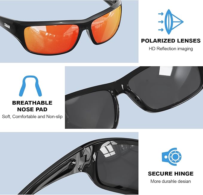 Polarized Sports Sunglasses for Men Women, Ideal for Fishing Running Driving Wrap Around Sunglasses, UV400 Protection