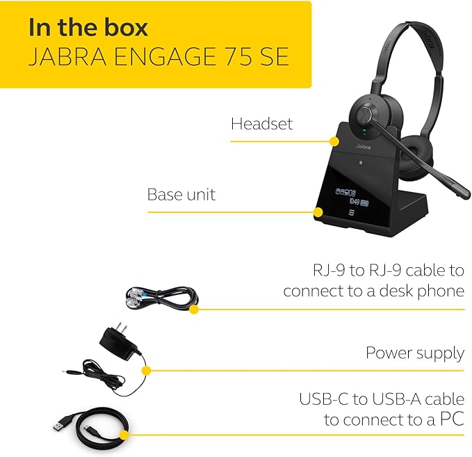 Jabra Engage 75 SE (Second Edition) Wireless Headset, Dual-Ear – Telephone Headset with Industry-Leading Wireless Performance, Advanced Noise-Cancelling Microphone, All Day Battery Life - Black