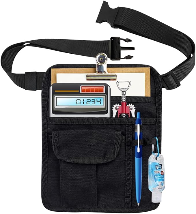 Professional Cleaning Apron with 5 Pockets and Adjustable Waist Belt, Bartender, Chef, Waiter - Women & Men, Restaurants, Cafes, Bars, Black