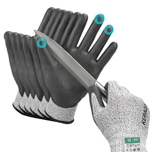 Kebada Cut Resistant Gloves, ANSI A2 Cutting Glove, PU Coated, Touchscreen, Multi-Purpose Model C2, 3 Pairs, Small