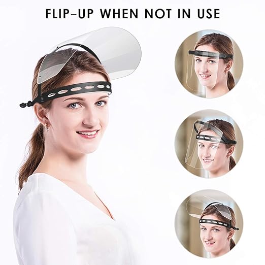 EWA Adjustable Face Shield（2pack+10visors）, All-Round Protection Cap with Clear Anti-Fog Shields, Lightweight Transparent Face Shields(2 Support Frame + 10 Replaceable Visors+ 4 Sponge Strips)-Black
