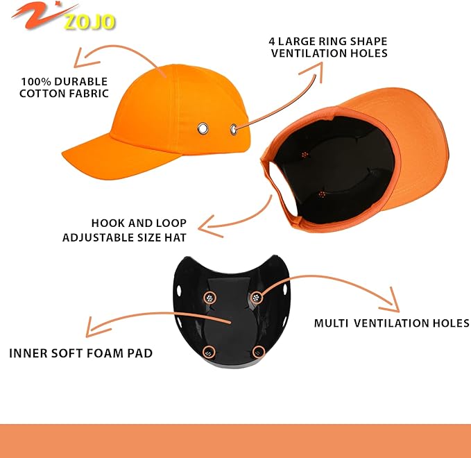 Zojo Baseball Bump Cap Hard Hat Helmet,5PCS Reflective Breathable Lightweight Safety Cap for Men and Women