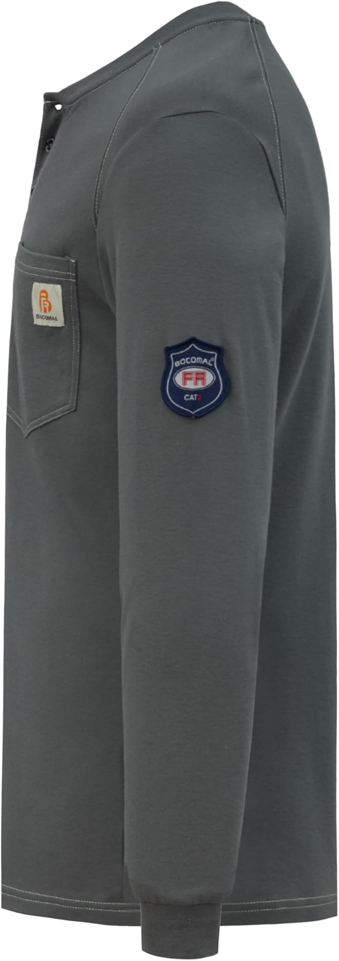 BOCOMAL Men's FR Shirt Pocket Henley Lightweight Flame Resistant Cotton Long Sleeve Workwear UL NFPA2112 CAT2 Welding Tee