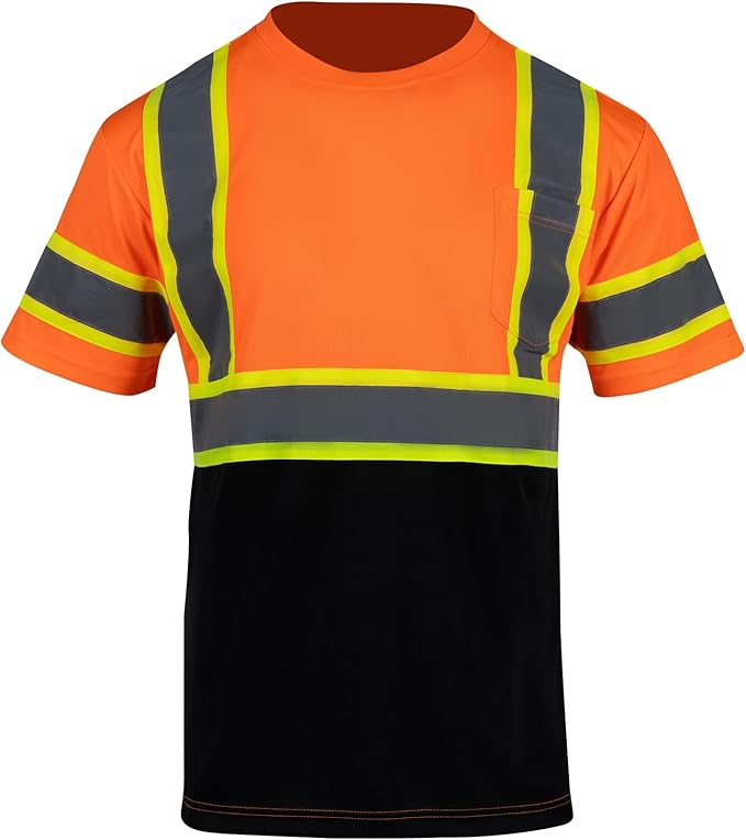 VENDACE Hi Vis Reflective Safety Shirts for Men ANSI Class 3 High Visibility Construction Work T Shirt(Orange,L)
