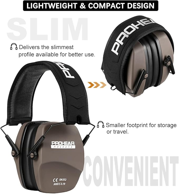 PROHEAR 016 Shooting Ear Protection Earmuffs 2 Pack, NRR 26dB for Gun Range, Hunting -Black and Brown