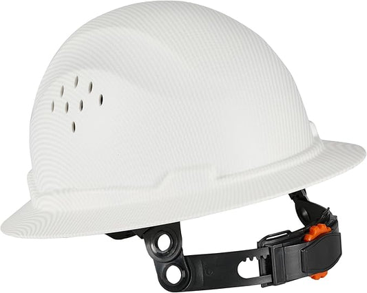 COOLJOB Full Brim Hard Hat, Vented Construction Safety Helmet OSHA Approved, 6-Point Ratchet Suspension, Carbon Fiber Pattern Design