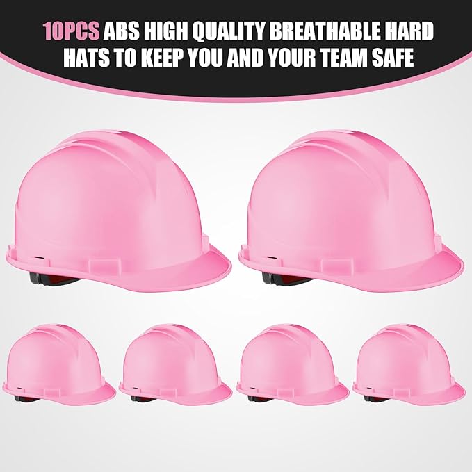 Leumoi 10 Pcs Suspension Hard Hat, Construction Hard Hat for Safety, Ratchet Cap Style with Self Adjusting Crown Straps for Man Woman