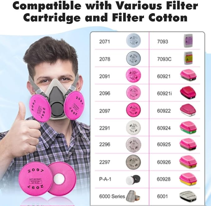 Respirator Mask with Filters 2097 : Half Face Respirator Reusable Gas Mask Against Dust, Organic Vapors, Epoxy Resin, Lead Paint, Perfect for Painting, Welding, Metal Cutting, Woodworking