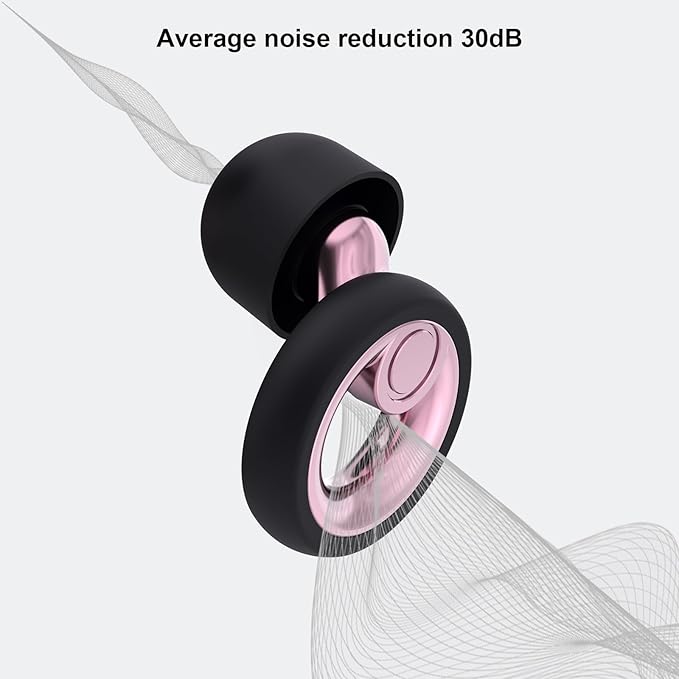 Plus Ear Plugs Noise Cancelling 2 Sets, Soft Silicone Ear Plugs for Sleeping, Noise Sensitivity, Reusable Concerts Ear Plugs Hearing Protection 30dB - 8 Pairs Ear Tips in XS/S/M/L - Rose