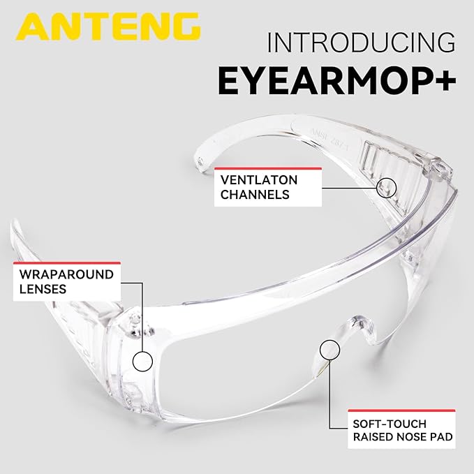 Safety Glasses Over Eyeglasses, Shooting Glasses Over Eyeglasses, Anti Impact Safety Glasses, with Cleaning Cloth
