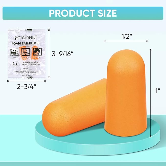 TICONN 40 Pairs Ear Plugs, 32dB Noise Reduction Earplugs for Sleeping Hearing Protection Travel Study Concentration Construction Site (40 Pairs)
