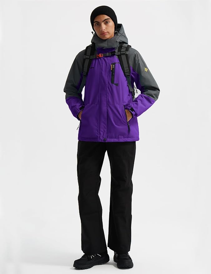 GEMYSE Women's Ski Snow Jacket Warm Winter Waterproof Coat Snowboard Rain Jacket Hooded Windproof Windbreaker
