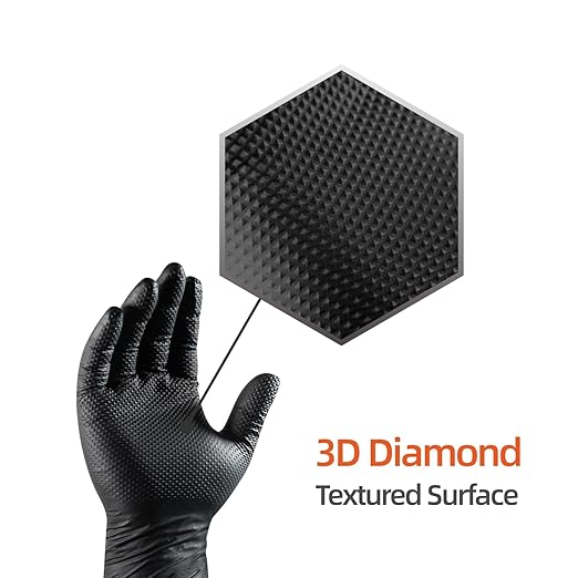 10mil Nitrile-Gloves Disposable-Black Chemical-Resistant Rubber - Mechanic Gloves Heavy Duty, Latex Free, Diamond Grip (1000, xlarge)
