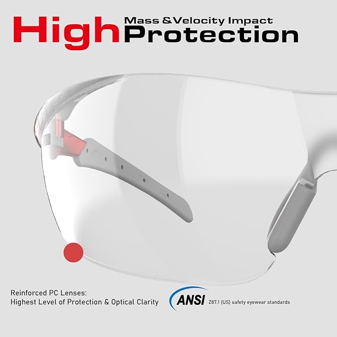 ANSI Z87.1 Safety Glasses, Anti-Fog UV Impact Scratch Resistant for Eye Protection at Work, Sports, Shooting, Pickleball, Racquetball, Clear Wraparound Lenses, No-Slip Nose Grip, 1 Pack