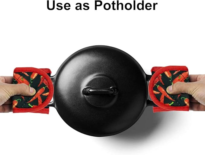Evoio Cast Iron Skillet Handle Covers, Pot Handle Covers Heat Resistant, Heat Resistant Pan Pot Skillet Hot Handle Holder Sleeves Mitt Cover for Kitchen, BBQ and Baking Cookware (4-Pack Red Peppers)